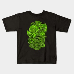 Abstract Mandala design (green on black) Kids T-Shirt